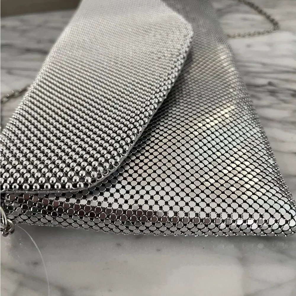Jessica McClintock Silver Metal Mesh Purse Handbag Bag Clutch Vintage 80s 90s